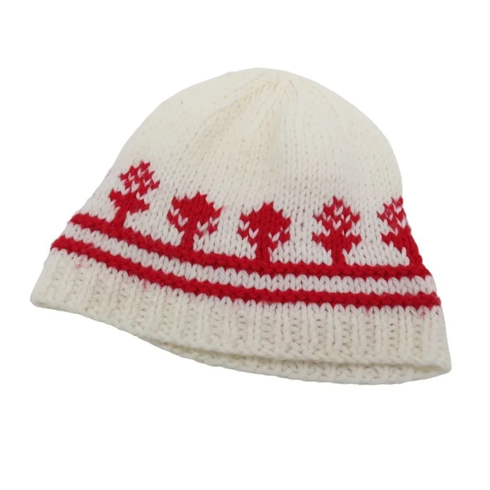 VINTAGE Toddler Red and White Handknit Christmas Tree Winter Hat